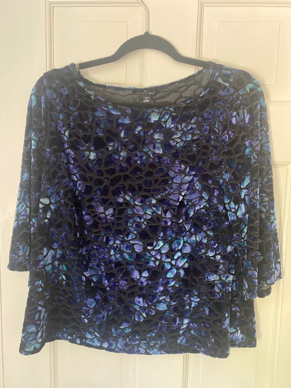 Petite large black velvet sheer sequence top